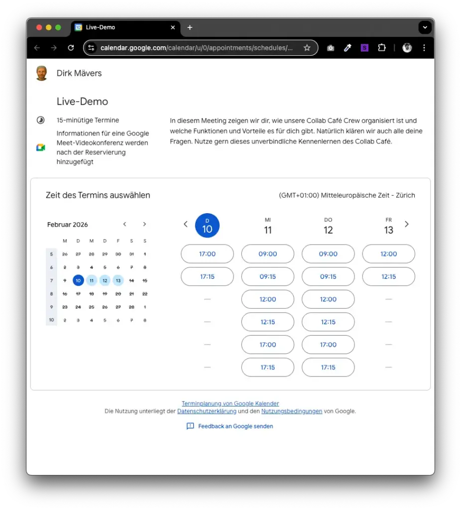 Buche dir jetzt einen unverbindlichen Kennenlern-Slot im Collab Café